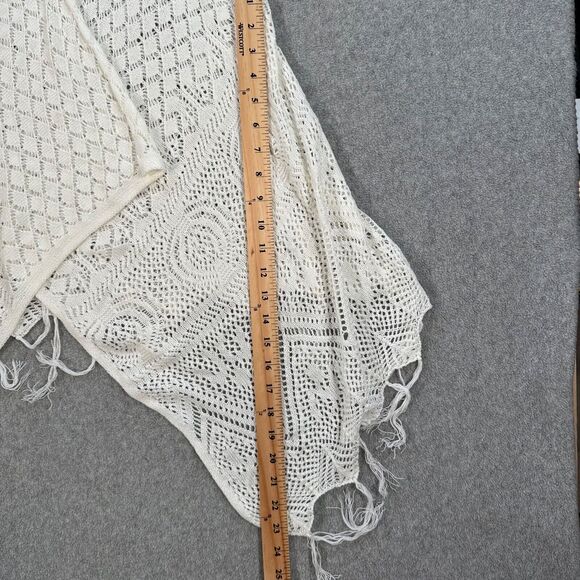 Energe World Wear Crochet Cardigan Duster White Women's Medium Tassel Trim Boho - Picture 5 of 7